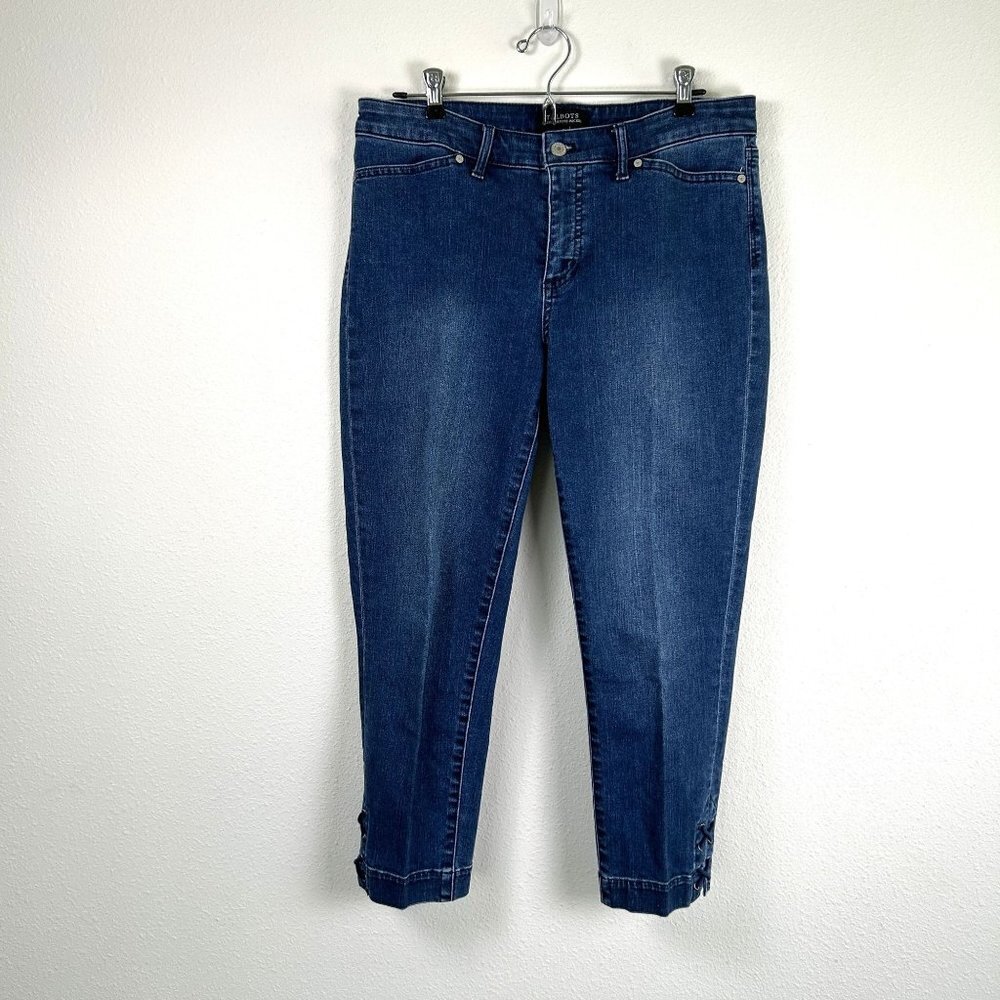 Talbots Jeans Size 8 Blue Flawless Five Pocket Denim Lace Up Tapered Ankle